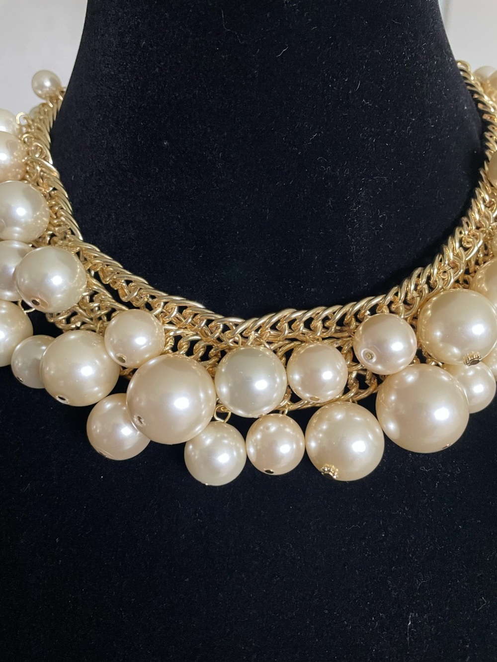 Vintage Scaasi Faux Pearl Statement Necklace Gold Tone Multi Strand Runway 1980s - Picture 10 of 11